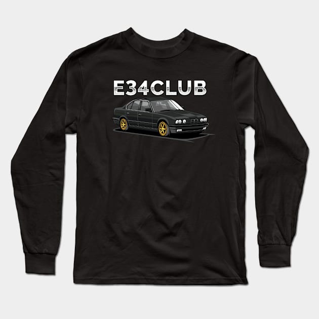 E34 CLUB - E34 Car Illustration Long Sleeve T-Shirt by yourcar.art